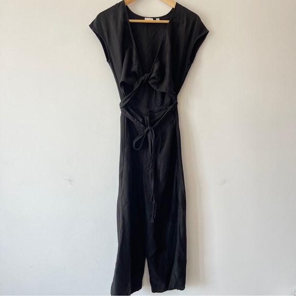 Aritzia Black Sleeveless Jumpsuit linen wide leg wrap top office casual neutral - Picture 4 of 13